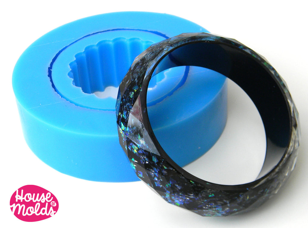 Classic Bold Faceted bangle Mold, 68 mm inner diameter bangle ,  flexible silicone mold shiny results