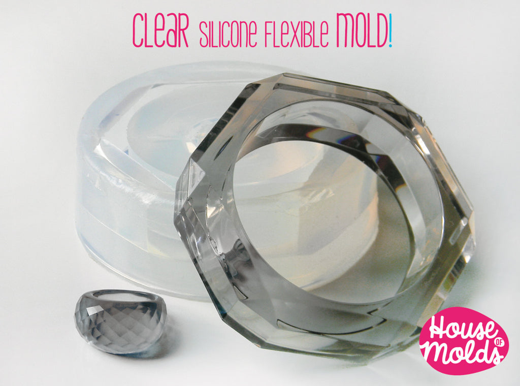 Faceted  Bangle + Ring mold, 63 mm inner diameter bangle , Clear Rubber mold super glossy results