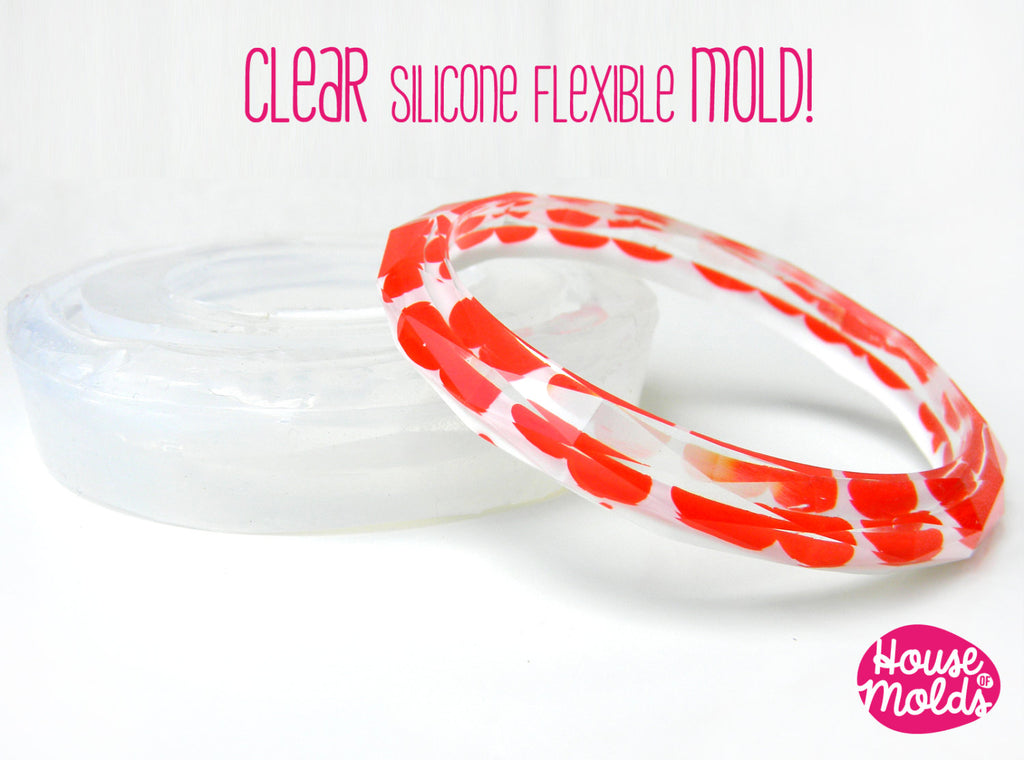 Faceted Plain Thin Bracelet Clear Mold ,68 mm  inner  diameter and 10 mm  tall  bangle - mold to make faceted bangle