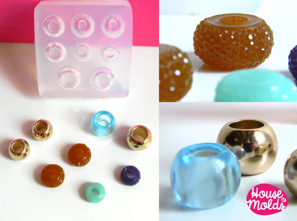 Set of 8 Drilled Bead Clear Mold ,Mold  to make European style  beads-smooth drilled beads and sparkling drilled beads