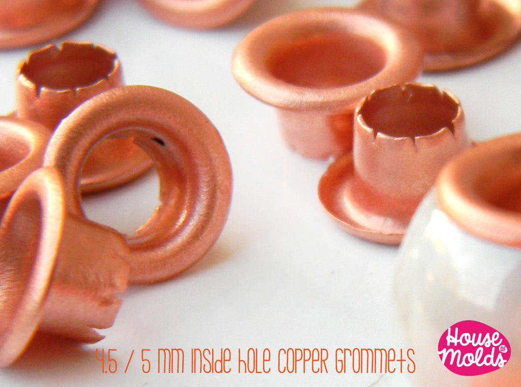 Copper Grommets for European style Beads,drilled Beads grommets, 7x4 mm, Hole 4.5 to 5mm-scalloped bottom hole can be used also for paper