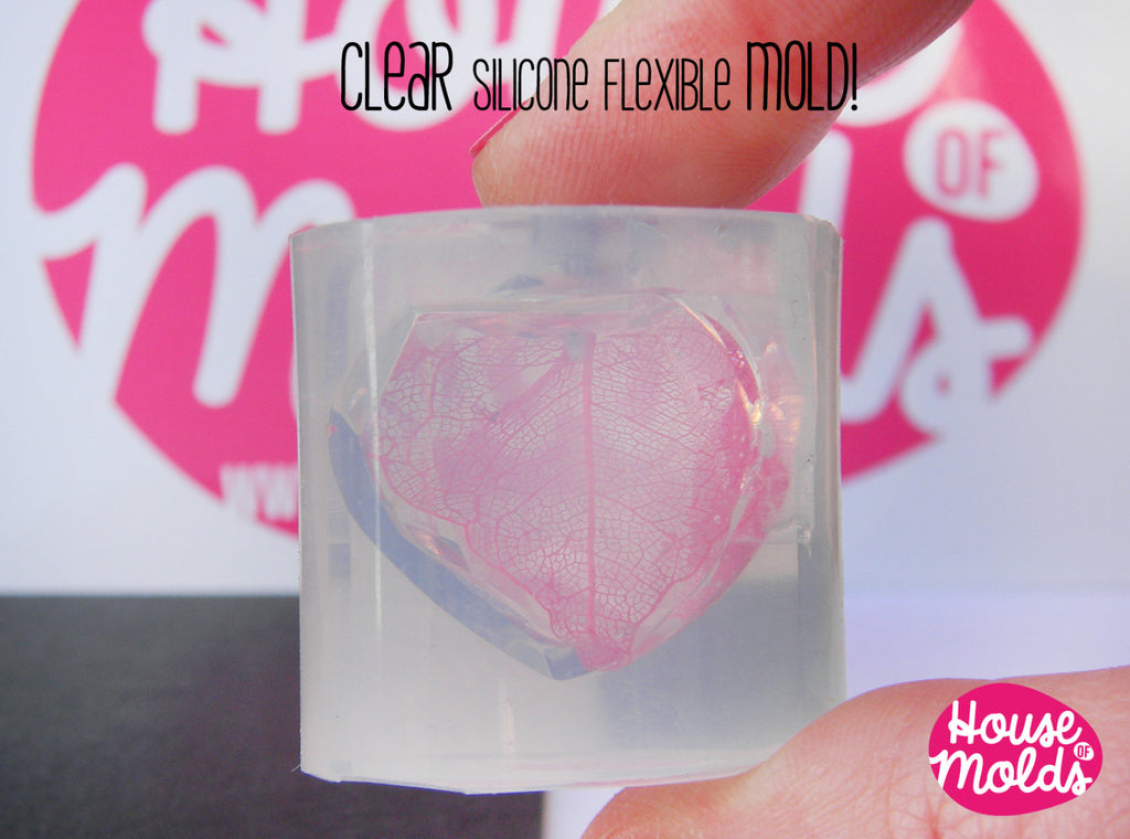 Clear Silicone Mold for Faceted Crystal Heart- HOUSE OF MOLDS 3d pendant mold for resin,super shiny surface  23mm x 23 mm x10mm