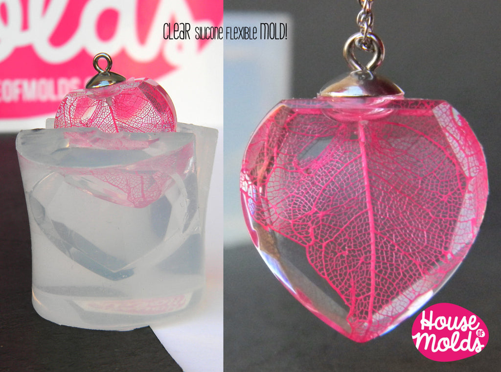 Clear Silicone Mold for Faceted Crystal Heart- HOUSE OF MOLDS 3d pendant mold for resin,super shiny surface  23mm x 23 mm x10mm