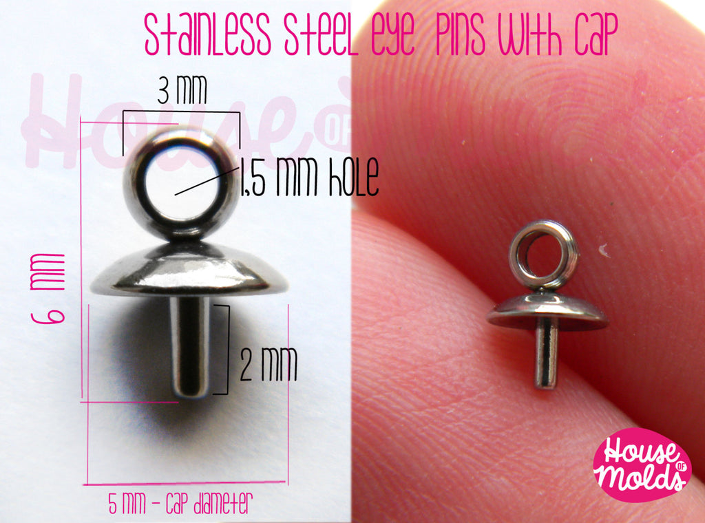 Stainless Steel Tiny Eyepins with Caps -5x6 mm-perfect for create your pendants !
