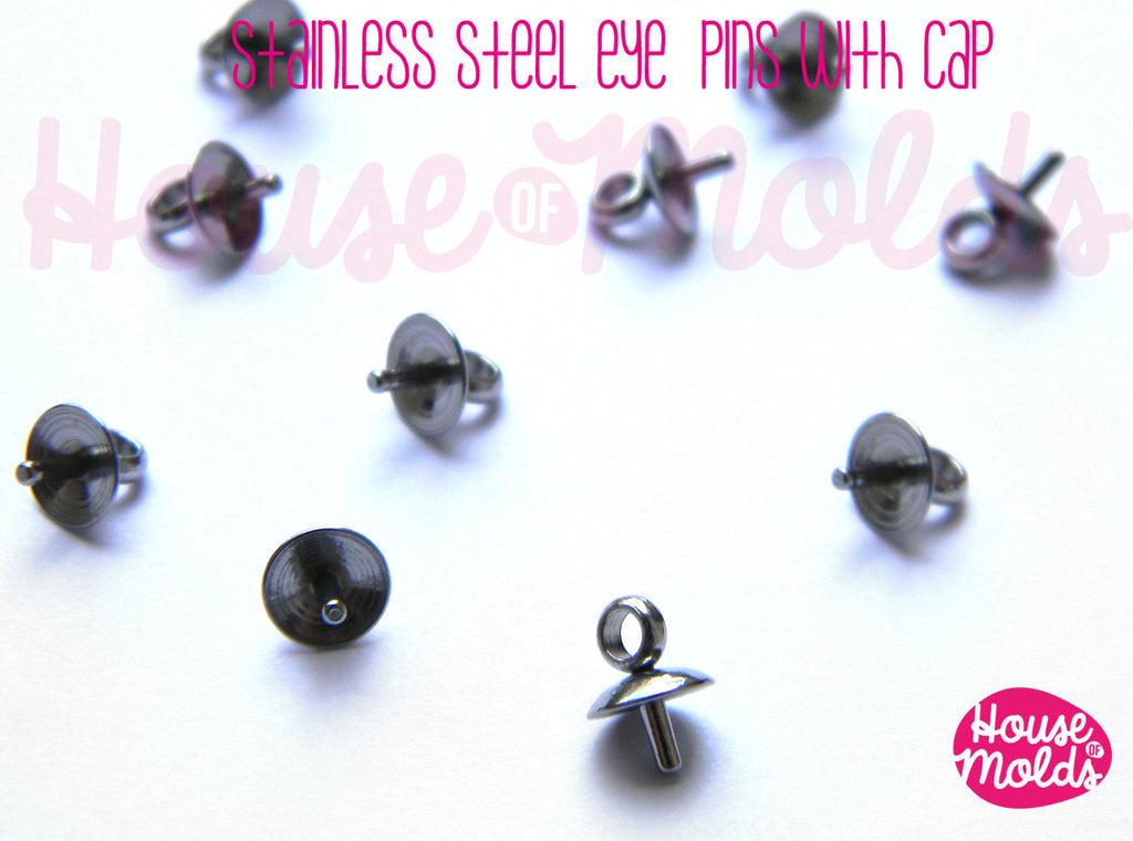 Stainless Steel Tiny Eyepins with Caps -5x6 mm-perfect for create your pendants !