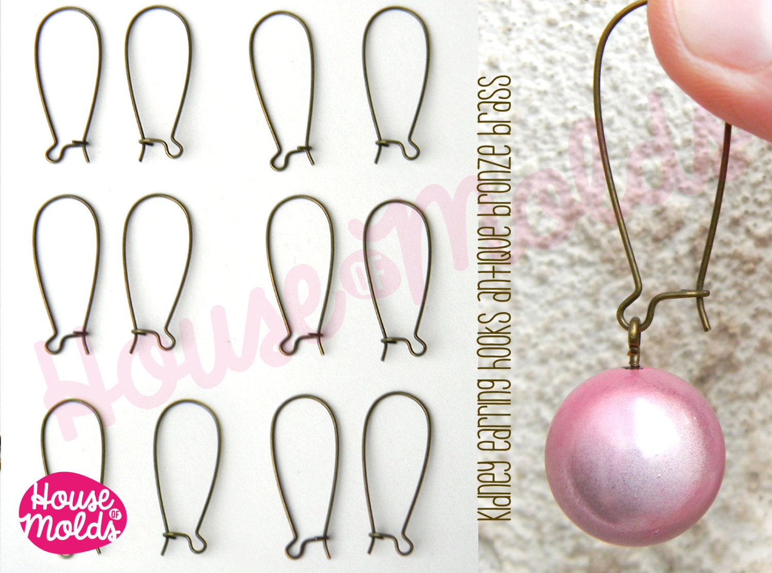 Kidney Earrings Hooks-Antique Bronze Brass 13mm x 33 mm Simple