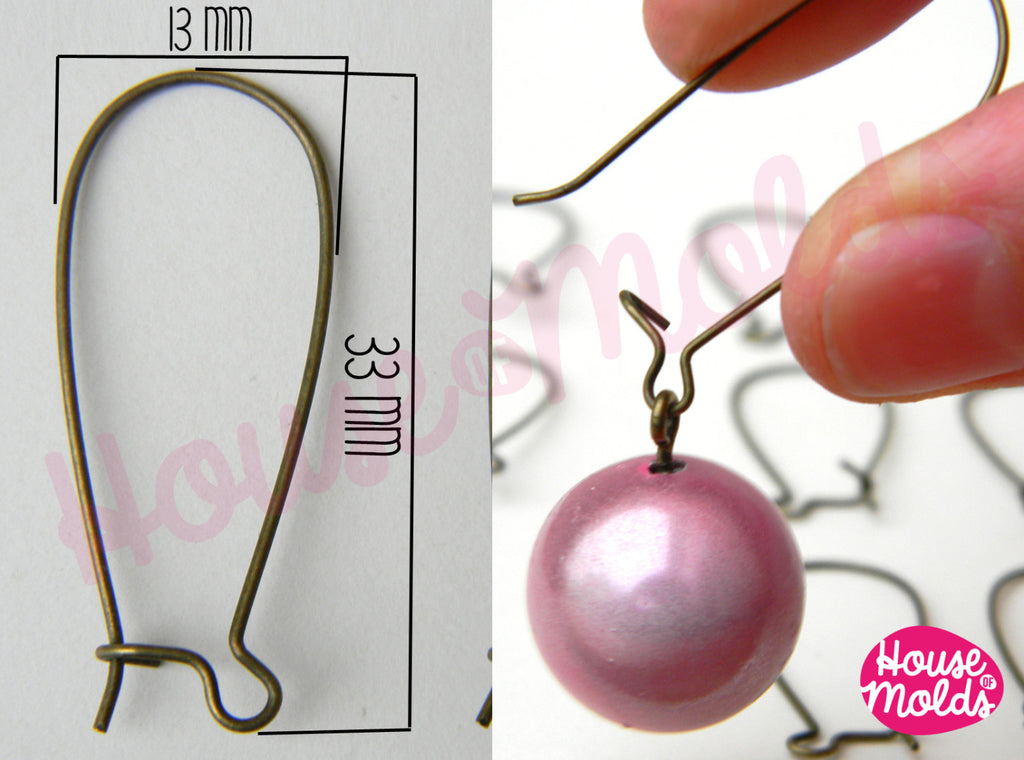 Kidney Earrings Hooks-Antique Bronze Brass 13mm x 33 mm - Simple design to create many earrings styles
