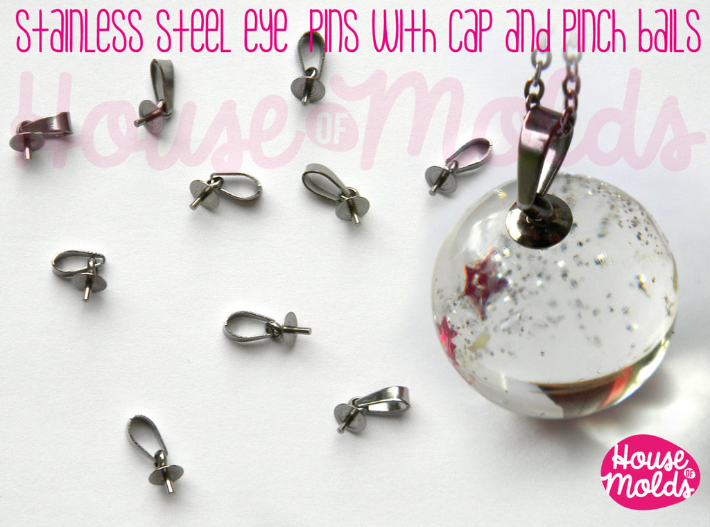 Stainless Steel Tiny Eyepins with Caps and Pinch Bails -5x13 mm-perfect for create your pendants !