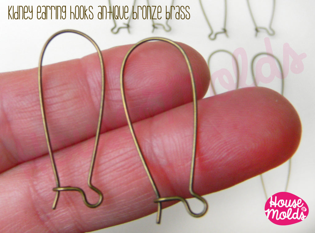 Kidney Earrings Hooks-Antique Bronze Brass 13mm x 33 mm - Simple design to create many earrings styles