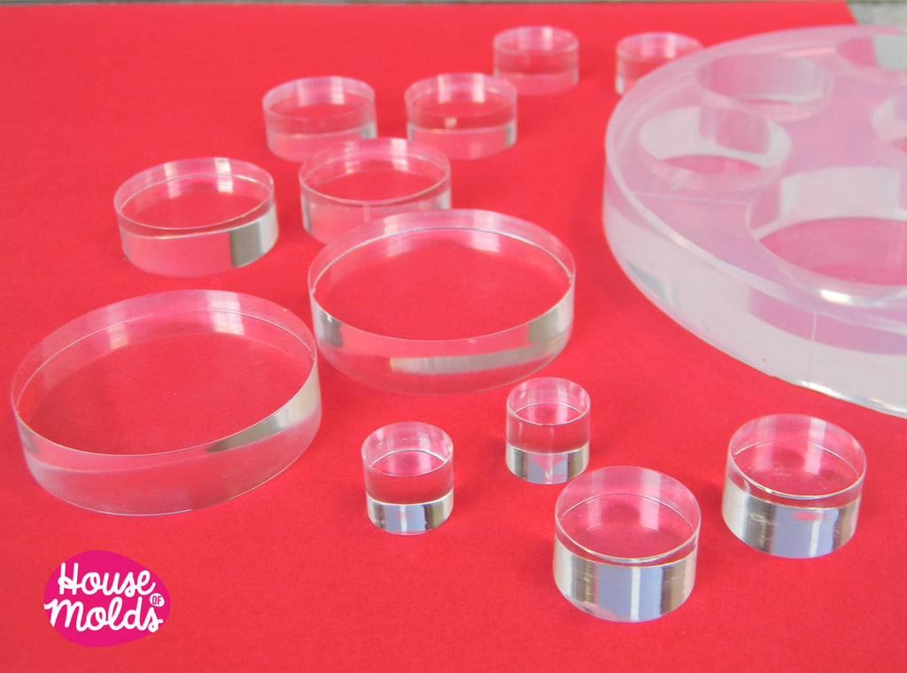 6 Sizes -Multisize Flat Circles Clear  Silicone Mold, transparent Mold with 12 cavityes- perfect for any resin creation