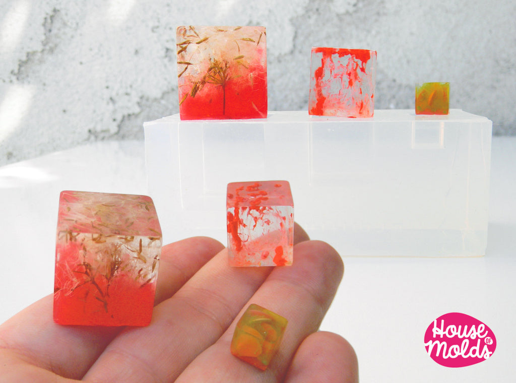 Multi Cubes Clear Mold  ,Mold for  3 size Resin Cubes-HOUSE OF MOLDS-transparent mold for 3 sizes cubes pendants