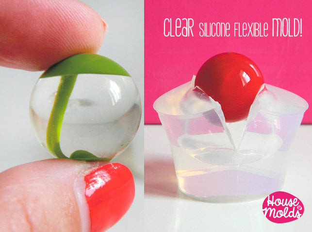Two-part clear silicone sphere mold - great for making resin paperweights