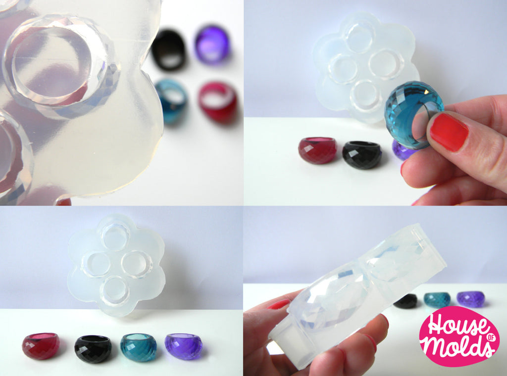 Clear Mold For Multifaceted rings-make 4 sizes resin rings super shiny surface-houseofmolds