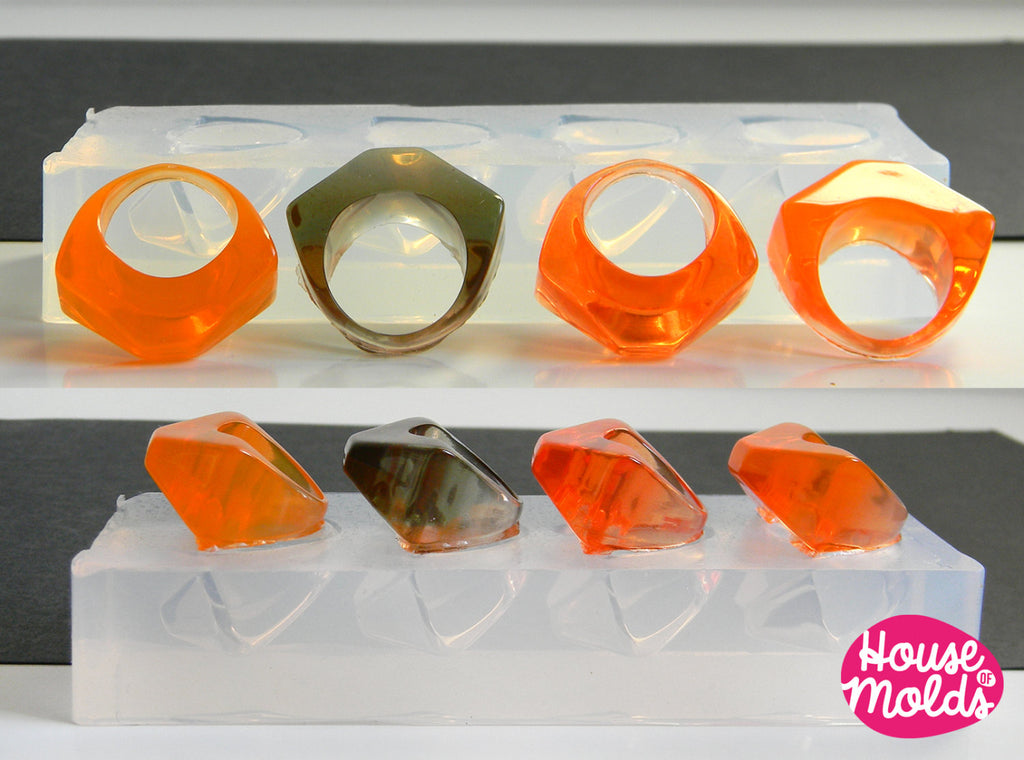 Clear Multi Size Mold for  4 sizes Triangle Rings- Clear  Mold to make 4 resin rings