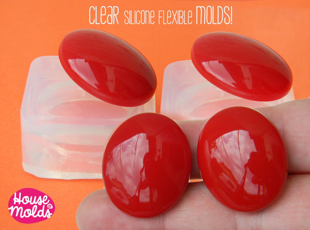 2 Smooth Oval Cabochons Clear Mold , 28x24 mm Cabochon Mold 2 cavities ,Mold to make  2 resin Earrings, Ring Top , Oval  Pendants