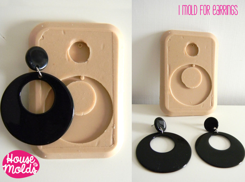 Flat Round Mod earrings clear silicone mold -46 mm diameter  + 1 round button 14 mm diameter- house of molds