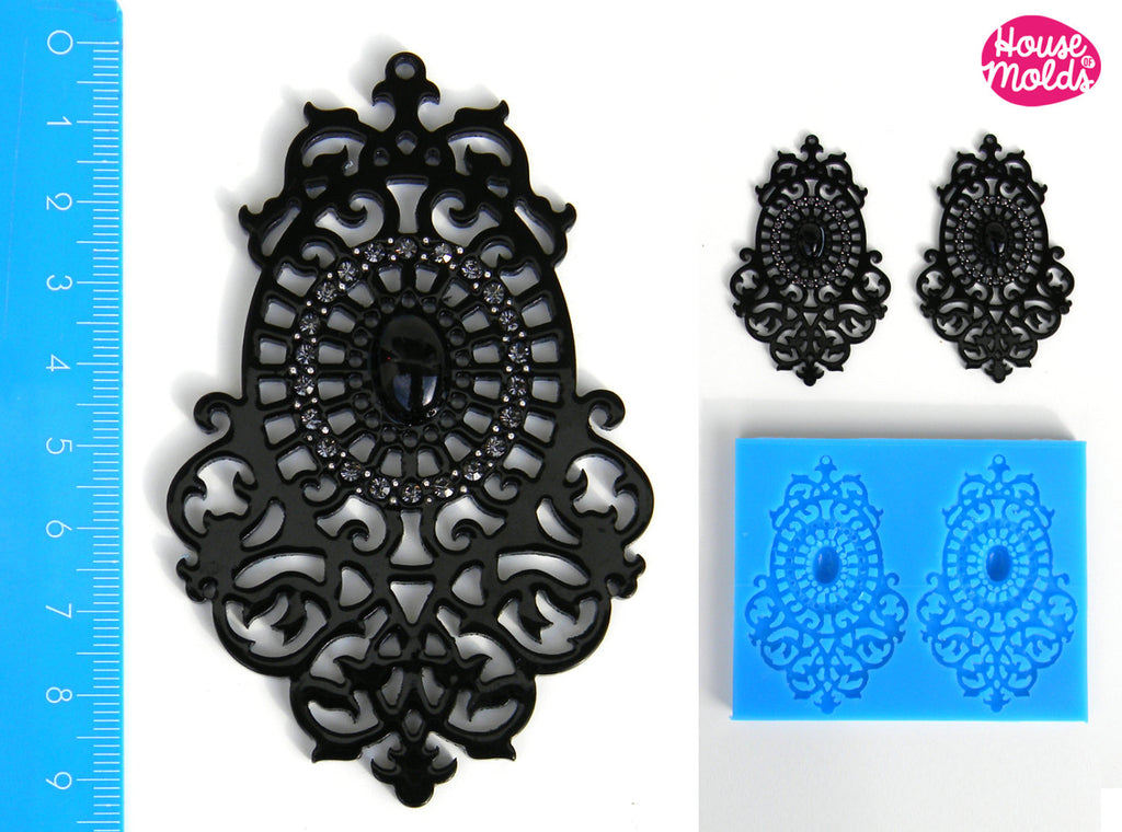 Chandelier Filigree Earrings Set ,Clear Silicone Mold, resin earrings mold size 92mmx 58 mm